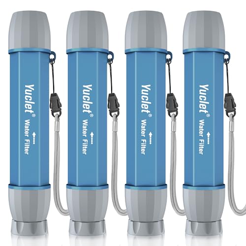 Yuclet 4 Pack Water Filter Straw, Portable Personal Water Filtration System, Water Purifier Survival, Emergency Preparedness for Camping Hiking Drinking Travel Hunting and Family Outing