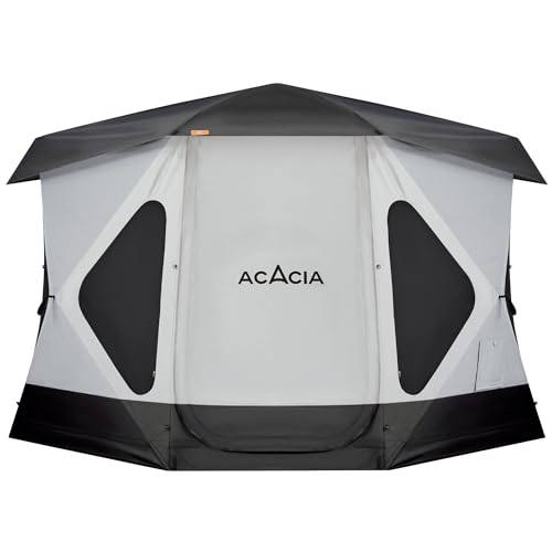 ACACIA Space Camping Tent XL, 4-6 Person Large Family Tent with 6'10'' Height, 2 Doors, 8 Windows, Waterproof Pop Up Easy Setup Hub Tent with Rainfly, Footprint for Car Camping, Glamping, Moonstone