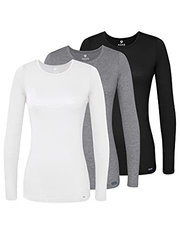 Adar Uniforms Underscrubs for Women 3 Pack, Long Sleeve Underscrub Comfort Tee, 2903, Black/Dark Marl Gray/White, M
