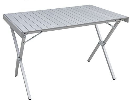 ALPS Mountaineering Folding Camping Table with Smooth Easy-to-Clean Roll Top and Sturdy and Lightweight Aluminum X Frame, Shoulder Carry Bag, Regular, Silver - New