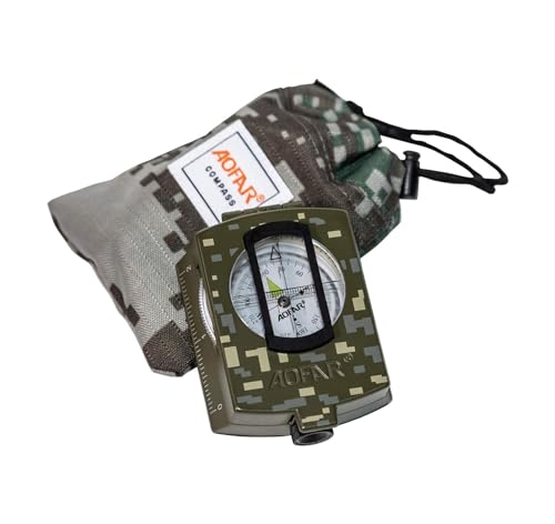 AOFAR Military Compass AF-4580 Lensatic Sighting Navigation, Waterproof and Shakeproof with Map Measurer Distance Calculator, Pouch for Camping, Hiking, Hunting, Backpacking (Camo)