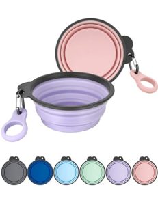 Aonkey Collapsible Dog Bowls with Bottle Carrier, 2 Pack Travel Dog Water Bowl Upgraded Carabiner, One-Piece Molded Rim No Fall Off or Crack, Foldable Silicone Portable for Pets Walking Hiking 15oz