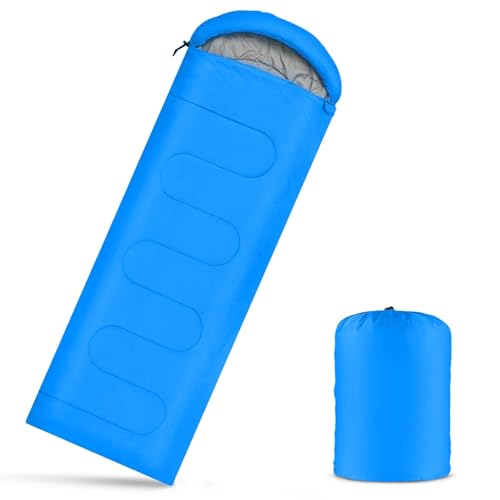 Camping Sleeping Bags for Adults Kids Portable Waterproof Lightweight Sleeping Bag 4 Seasons Winter, Fall, Spring, Summer Backpacking Hiking Mountaineering Indoor Outdoor Use (Blue)