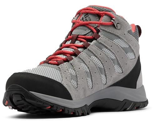 Columbia Women's Redmond III Mid Waterproof Walking Shoe Hiking, Steam/Red Coral, 9.5 Wide