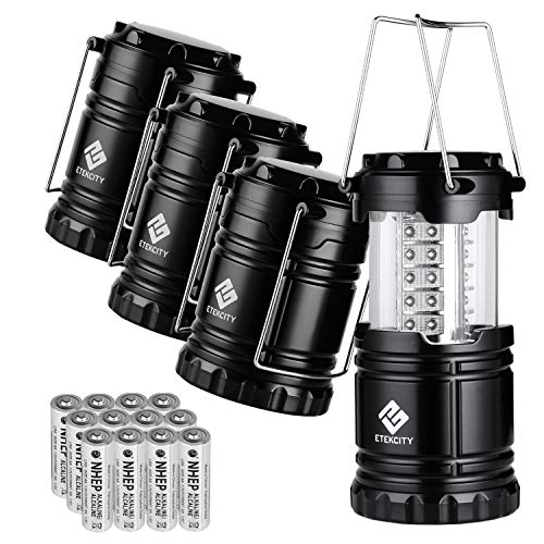 Etekcity Camping Lanterns for Power Outages 4 Pack, Flashlight for Camping Essentials, Emergency Led Battery Operated Lights, Survival Kit and Gear for Hurricane, Black