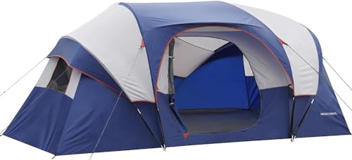HIKERGARDEN 10 Person Camping Tent - Portable Large Family Tent for Camp, Windproof Fabric Dome Tent Outdoor for Hiking, Backpacking, Traveling (Blue)