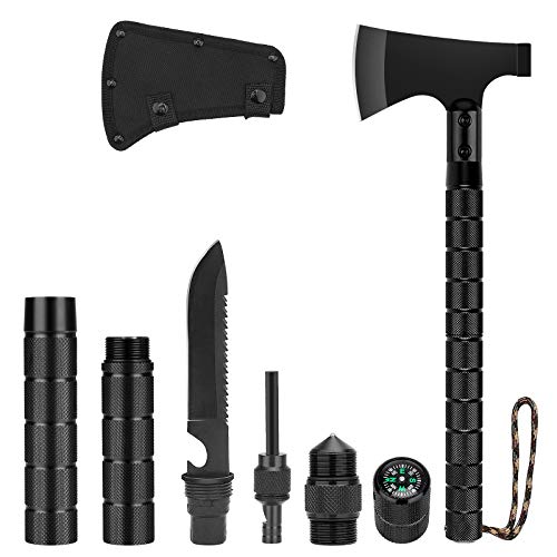 Hitdudu Camping Axe, Folding Portable Survival Hatchet Multi-Tool, Tactical Tomahawk with Hammer for Outdoor Hunting Hiking Camping