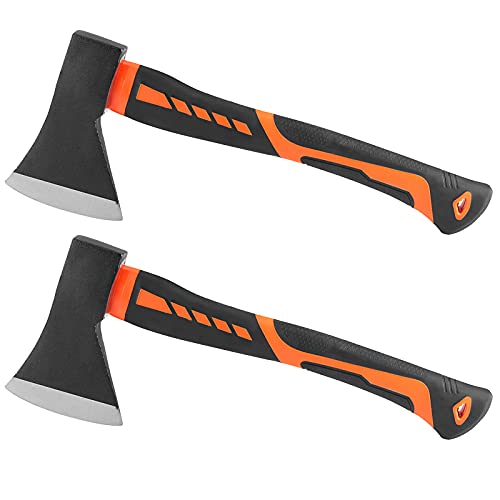 HOIGON 2 Pack 15 Inch Chopping Axe, Camping Hatchet with Fiberglass Shock-Absorbing Handle, Camp Axe for Kindling, Chopping Wood