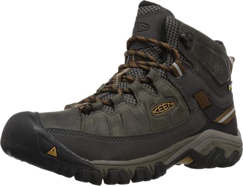 KEEN Men's Targhee 3 Mid Height Waterproof Hiking Boots, Black Olive/Golden Brown, 10 Wide