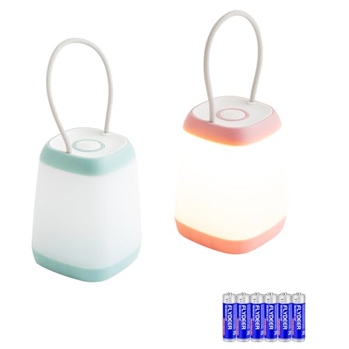 KunHe 2 Pack Portable Lamps, Camping Lanterns, Warm Light Night Lights, for Kids, Nursing, Camping, Hiking ,Indoor & Outdoor, 2 Colors, 3 AAA Batteries Powered