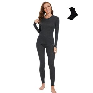 MERINNOVATION Merino Wool Base Layer Set for Women 100% Merino Wool Thermal Underwear Set Base Layer Top and Bottom Charcoal marle 165