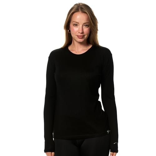 Merino Wool Base Layer Women - 100% Merino Wool Shirt Women Thermal Underwear Long Sleeve T-Shirt for Hiking (Medium, Black)