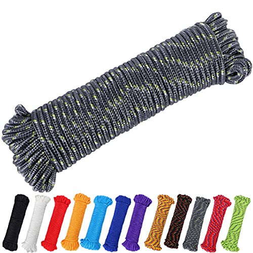 PerkHomy 90 ft 1/4 inch (7mm) Nylon Poly Rope Flag Pole Polypropylene Clothes Line Camping Utility Good for Tie Pull Swing Climb Knot (Gray (Green&White), 90ft (27.5M))