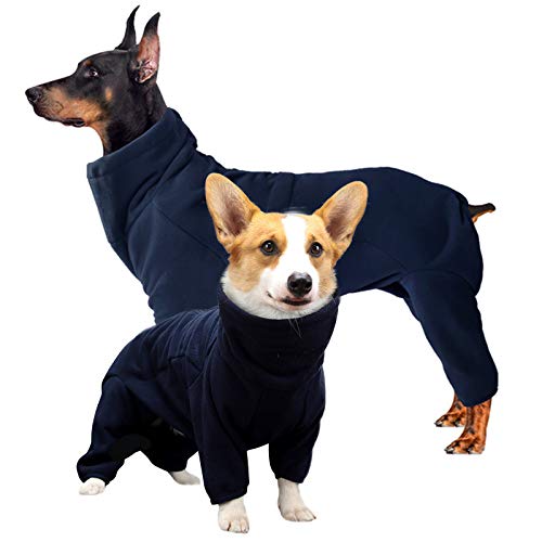 ROZKITCH Dog Winter Coat Soft Fleece Pullover Pajamas, Pet Windproof Warm Cold Weather Jacket Vest Cozy Jumpsuit Apparel Outfit Clothes for Small Medium Large Dog Walking Hiking Sleep Blue XS