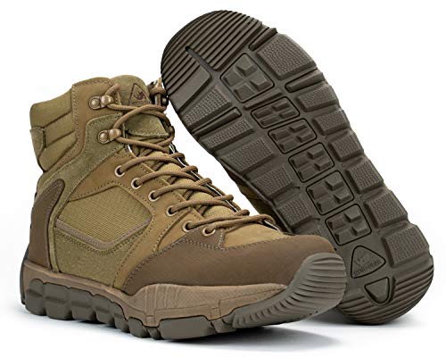 RYNO GEAR Men's Military & Tactical Boots, Trek Coolmax Tactical 6" Inches Side Zip Leather Outdoor Motorcycle Combat Boots (Coyote, 9.5)