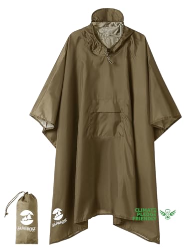 SaphiRose Extra Thick Hooded Rain Poncho Waterproof Raincoat Jacket for Men Women Adults(brown)