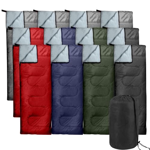 Sleeping Bags Bulk 10 Pack Envelope Sleeping Bags, 4 Seasons Warm or Cold Lightweight Indoor Outdoor Sleeping Bags for Adults, Backpacking, Camping