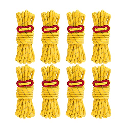 Smithok 8 Pack 4mm Guy Lines Ultralight Tent Cords with Aluminum Adjuster Tensioner Outdoor Camping Guylines Ropes for Tent Tarp,Climbing,Hiking Backpacking (Yellow)