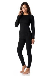 Thermajane Long Johns Thermal Underwear for Women Fleece Lined Base Layer Pajama Set Cold Weather (Large, Black)