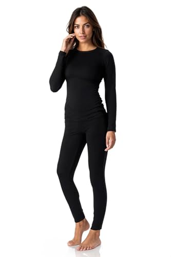 Thermajane Long Johns Thermal Underwear for Women Fleece Lined Base Layer Pajama Set Cold Weather (Large, Black)