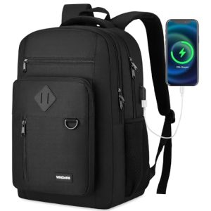 WINDARS Backpack for Men and Women, Casual School Backpack Teen Boys and Girls Lightweight 15.6 Inch Laptop Bookbag with USB Charger for College Work Travel (Black)
