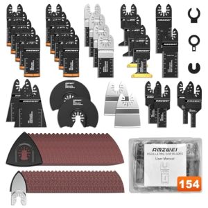AMZWEI 154 Metal Wood Oscillating Tool Blade, Titanium Oscillating Saw Blades with Sandpaper, Quick Release Multi Tool Blades Kits for Dewalt Ryobi Milwaukee Rockwell Fein Makita