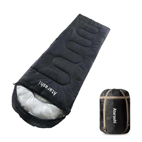 Atarashi Sleeping Bags for Adults Kids, Mens Womens Sleeping Bag for Camping, Hiking, Outdoors, 3-4 Season Cold Warm Weather, Waterproof, Portable, Large Size with Compression Sack, Black 33x87 inch