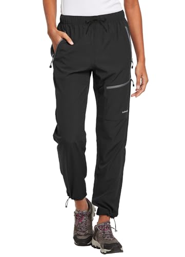 BALEAF Women's Hiking Pants Quick Dry Water Resistant Lightweight Joggers Pant for All Seasons Elastic Waist Black Size XL