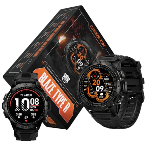 CARBINOX Blaze Smart Watch with GPS, Rugged Fitness Tracker Waterproof IP69K, Compatible with Android and iOS, 170+ Sports Modes, Gorilla Glass Screen, Make/Receive Calls (Round)