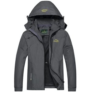 Mens Rain Jackets Waterproof with Hood Softshell Lightweight Windbreaker Raincoat Rain Coats for Outdoor Travel Hiking Grey