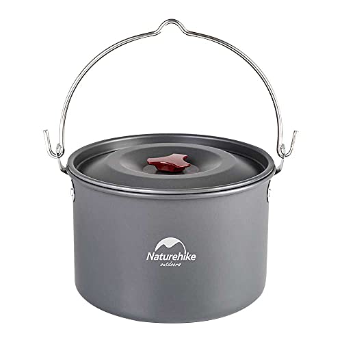 Naturehike 4-6 Person Aluminum Hanging Pot, Portable Camping Pot with Lid, 4.2 Quart Ultralight Outdoor Cooking Pot Cookware for Camping Hiking Picnic Travel