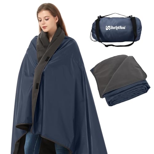 sheelokhwui 4-in-1 Outdoor Blanket, Updated Large Stadium Blanket, 81"x57", Fleece Camping Blanket, Waterproof, Windproof, Portable, Great for Stadium, Camping, Hiking, Picnic. Royal Blue