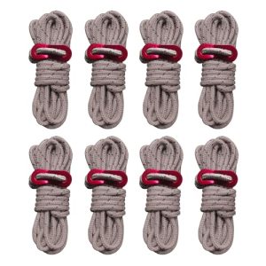 Smithok 8 Pack High-Reflective Guy Lines 4mm Tent Cords High-Strength Lightweight Camp Ropes with Aluminum Adjuster Tensioner for Tent, Tying Down Tarps, Camping Tent, Outdoor Packaging (Khaki)