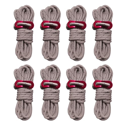 Smithok 8 Pack High-Reflective Guy Lines 4mm Tent Cords High-Strength Lightweight Camp Ropes with Aluminum Adjuster Tensioner for Tent, Tying Down Tarps, Camping Tent, Outdoor Packaging (Khaki)